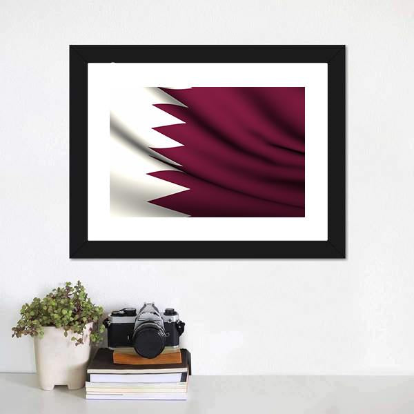 Waving Qatar Flag Canvas Wall Art-1 Piece-Framed Print-20" x 16"-Tiaracle
