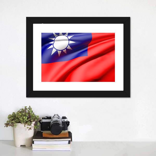Waving Taiwan Flag Canvas Wall Art-1 Piece-Framed Print-20" x 16"-Tiaracle