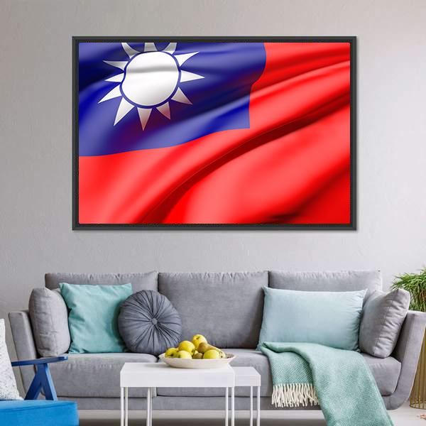 Waving Taiwan Flag Canvas Wall Art-5 Horizontal-Gallery Wrap-22" x 12"-Tiaracle