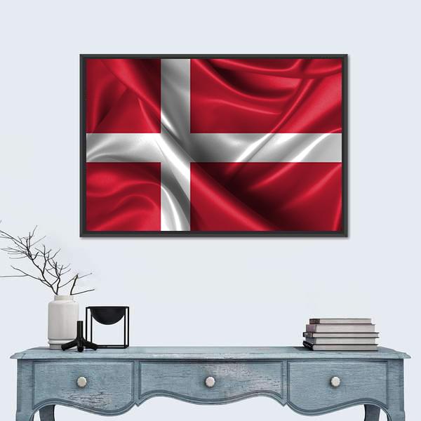 Wavy Flag Of Denmark Canvas Wall Art-1 Piece-Floating Frame-36" x 24"-Tiaracle
