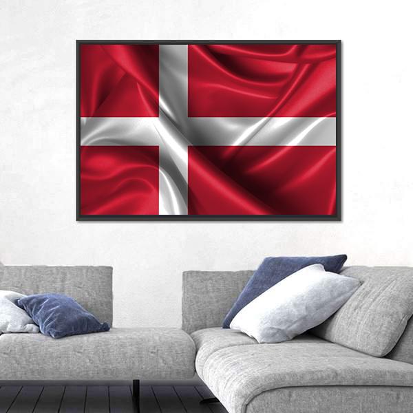 Wavy Flag Of Denmark Canvas Wall Art-5 Horizontal-Gallery Wrap-42" x 24"-Tiaracle