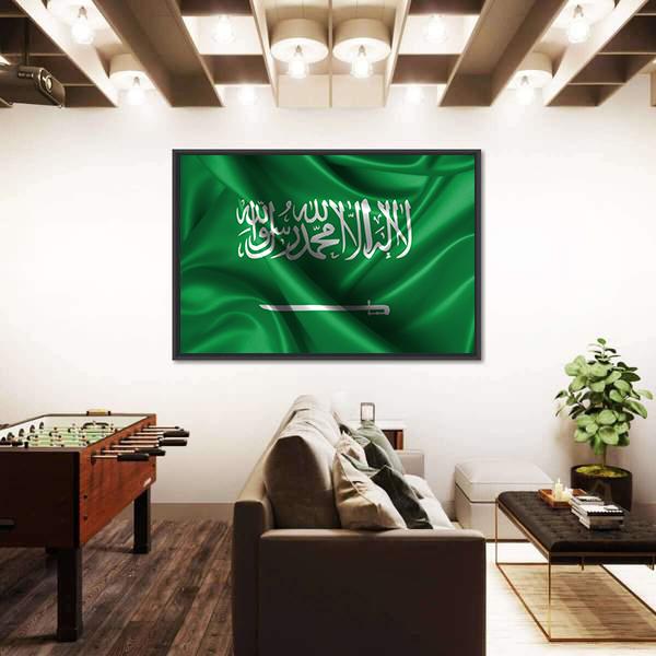 Wavy Flag Of Saudi Arabia Canvas Wall Art-5 Horizontal-Gallery Wrap-22" x 12"-Tiaracle