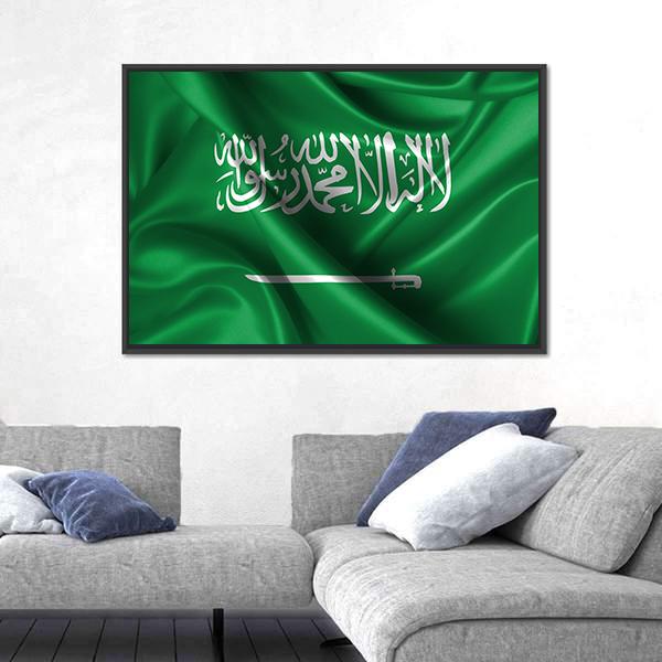 Wavy Flag Of Saudi Arabia Canvas Wall Art-5 Horizontal-Gallery Wrap-22" x 12"-Tiaracle