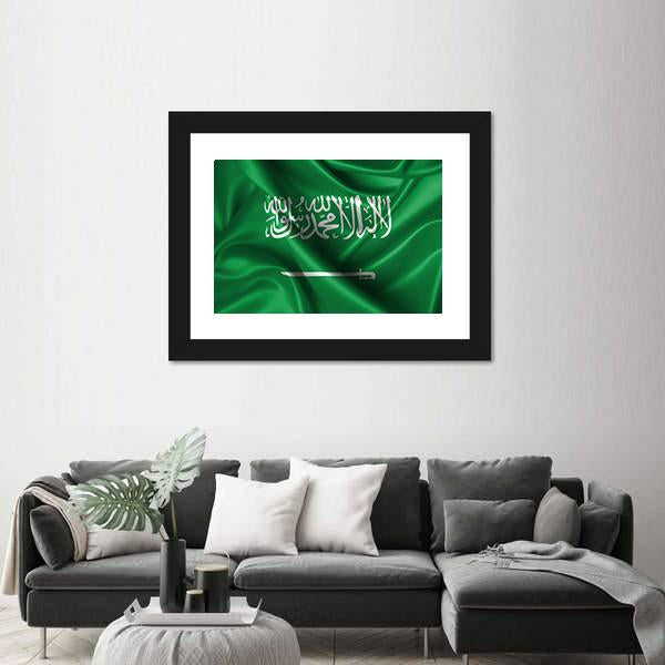 Wavy Flag Of Saudi Arabia Canvas Wall Art-5 Horizontal-Gallery Wrap-22" x 12"-Tiaracle