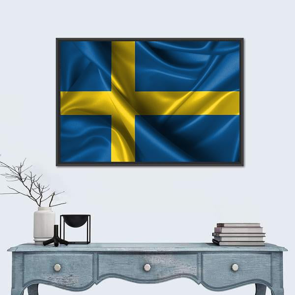 Wavy Flag Of Sweden Canvas Wall Art-1 Piece-Floating Frame-36" x 24"-Tiaracle