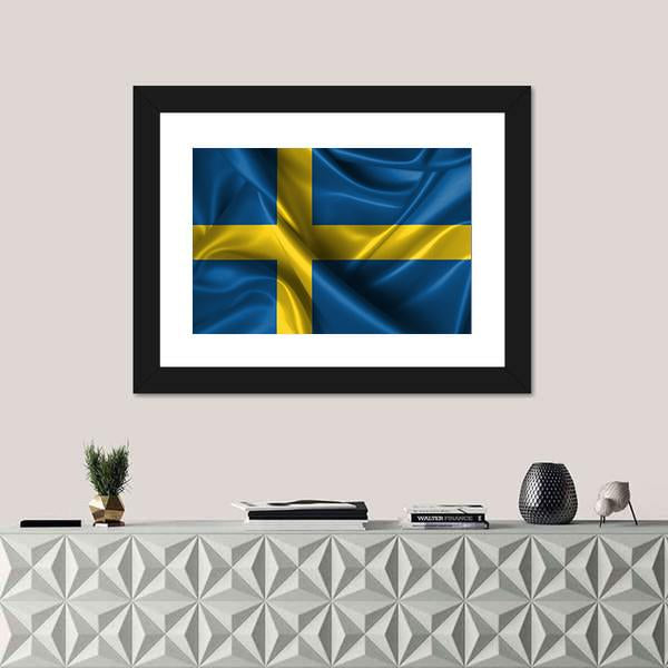 Wavy Flag Of Sweden Canvas Wall Art-1 Piece-Framed Print-30" x 20"-Tiaracle