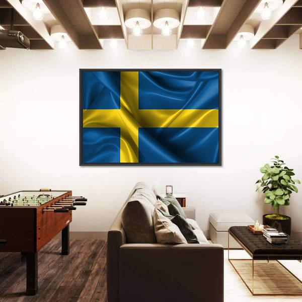 Wavy Flag Of Sweden Canvas Wall Art-5 Horizontal-Gallery Wrap-22" x 12"-Tiaracle