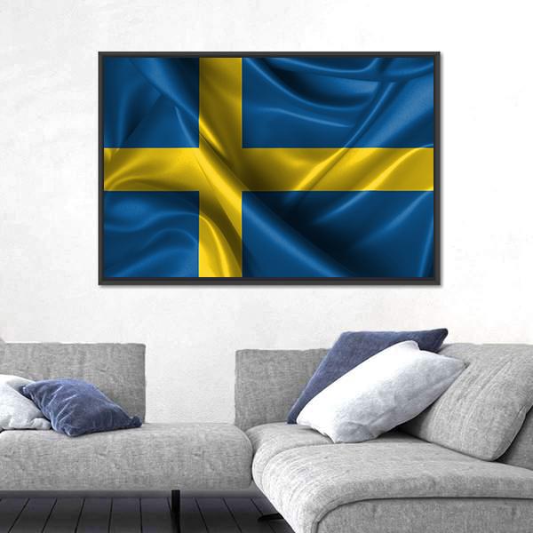 Wavy Flag Of Sweden Canvas Wall Art-5 Horizontal-Gallery Wrap-22" x 12"-Tiaracle