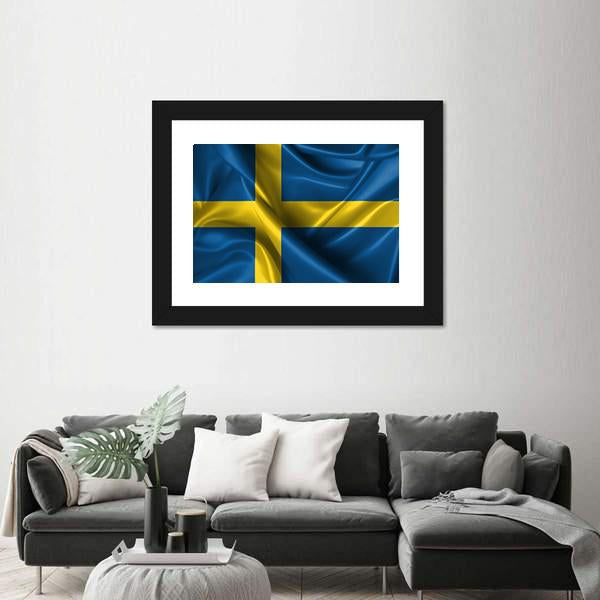 Wavy Flag Of Sweden Canvas Wall Art-5 Horizontal-Gallery Wrap-22" x 12"-Tiaracle