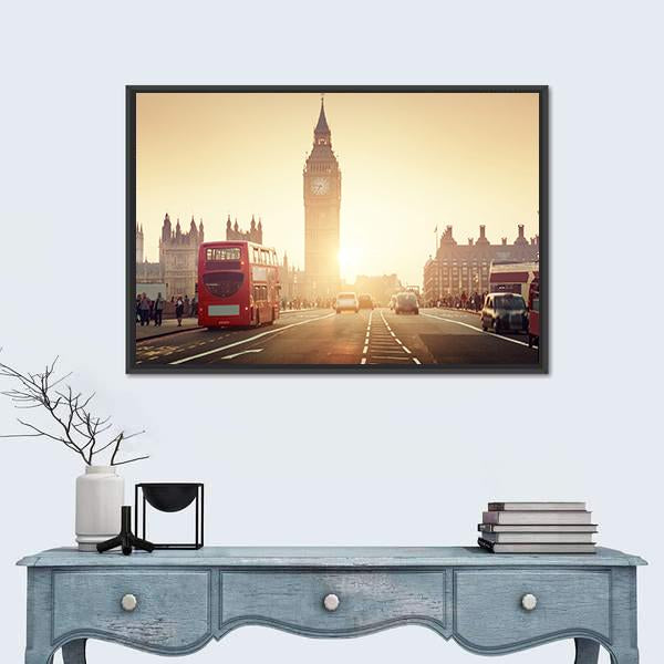 Westminster Bridge At Sunset Canvas Wall Art-1 Piece-Floating Frame-24" x 16"-Tiaracle