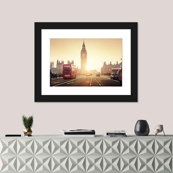 Westminster Bridge At Sunset Canvas Wall Art-1 Piece-Framed Print-20" x 16"-Tiaracle