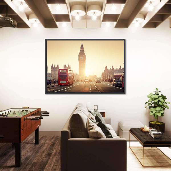 Westminster Bridge At Sunset Canvas Wall Art-3 Horizontal-Gallery Wrap-25" x 16"-Tiaracle