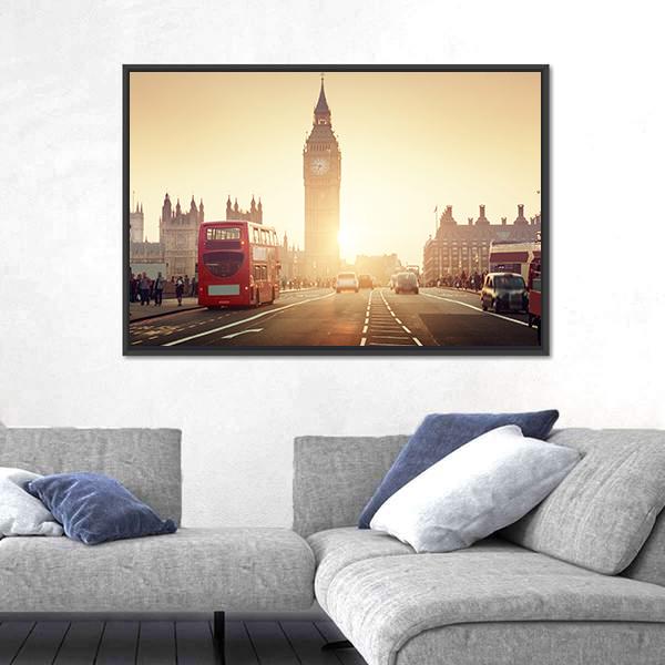 Westminster Bridge At Sunset Canvas Wall Art-3 Horizontal-Gallery Wrap-25" x 16"-Tiaracle