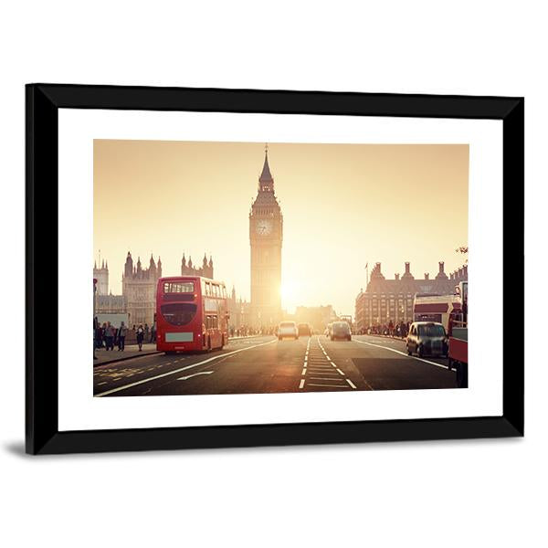 Westminster Bridge At Sunset Canvas Wall Art-3 Horizontal-Gallery Wrap-25" x 16"-Tiaracle