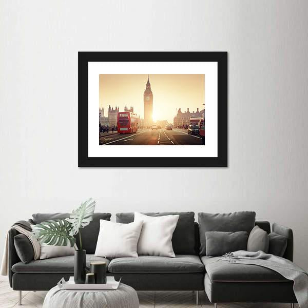 Westminster Bridge At Sunset Canvas Wall Art-3 Horizontal-Gallery Wrap-25" x 16"-Tiaracle