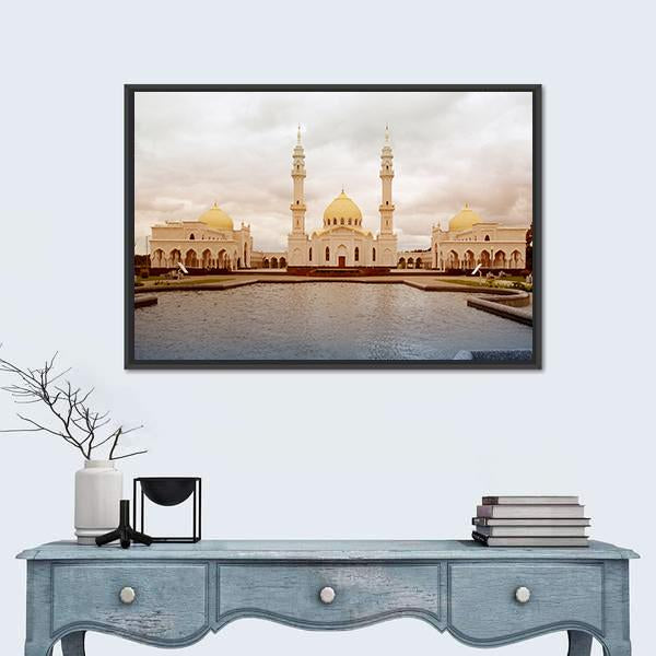 White Mosque In Tatarstan Russia Canvas Wall Art-1 Piece-Floating Frame-36" x 24"-Tiaracle