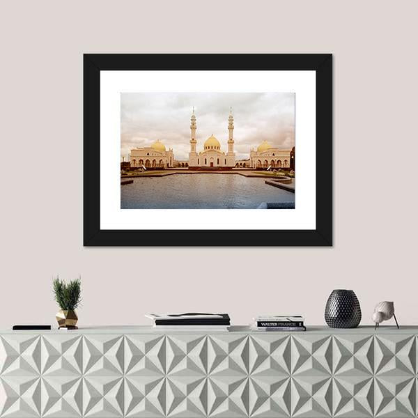 White Mosque In Tatarstan Russia Canvas Wall Art-1 Piece-Framed Print-30" x 20"-Tiaracle