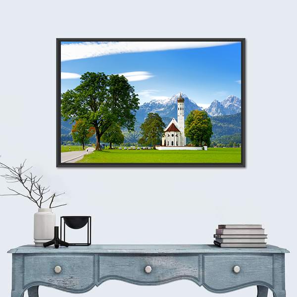 White St. Coloman Pilgrimage Church Canvas Wall Art-1 Piece-Floating Frame-36" x 24"-Tiaracle