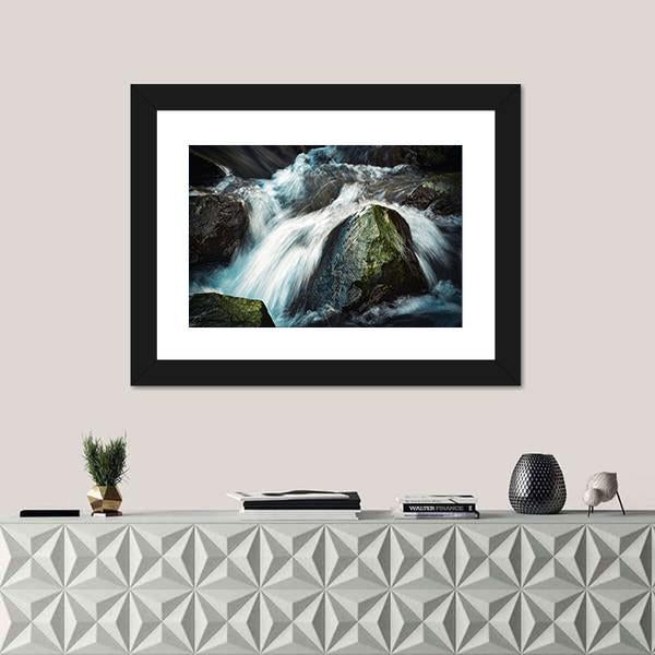 Wild River Between Stones Canvas Wall Art-1 Piece-Framed Print-42" x 14"-Tiaracle