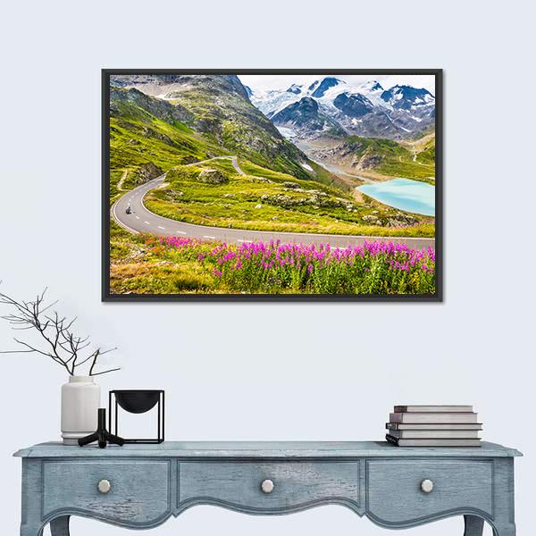 Winding Mountain Pass Road In Italian Alps Canvas Wall Art-1 Piece-Floating Frame-36" x 24"-Tiaracle