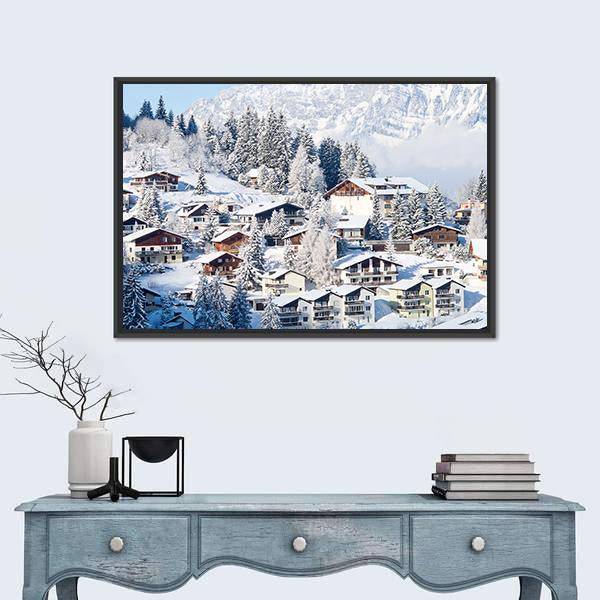 Winter In The Swiss Alps Canvas Wall Art-1 Piece-Floating Frame-24" x 16"-Tiaracle