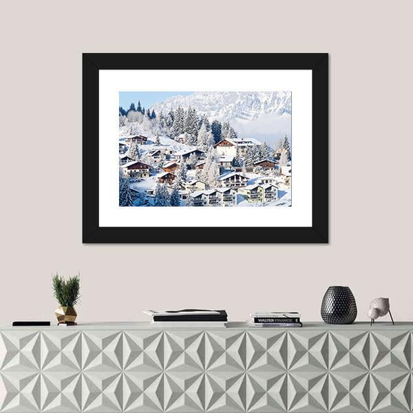Winter In The Swiss Alps Canvas Wall Art-1 Piece-Framed Print-36" x 24"-Tiaracle