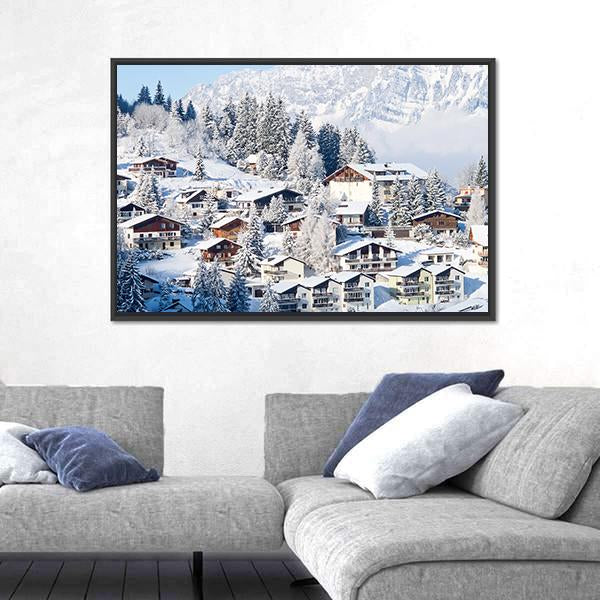 Winter In The Swiss Alps Canvas Wall Art-3 Horizontal-Gallery Wrap-25" x 16"-Tiaracle