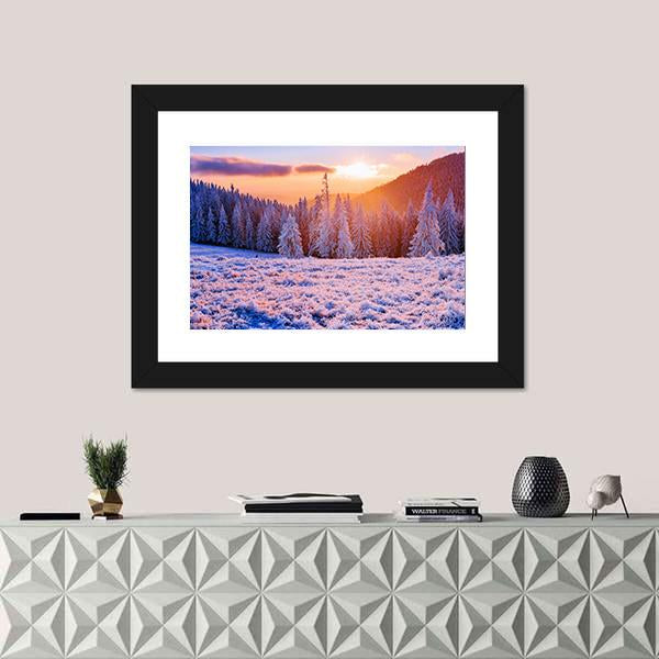 Winter Landscape Trees In Frost Canvas Wall Art-1 Piece-Framed Print-42" x 14"-Tiaracle