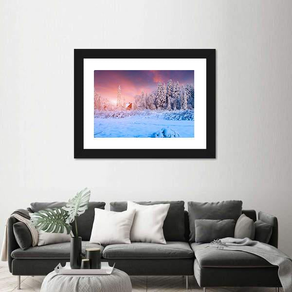 Winter Sunset In The Mountain Village Ukraine Canvas Wall Art-5 Horizontal-Gallery Wrap-22" x 12"-Tiaracle