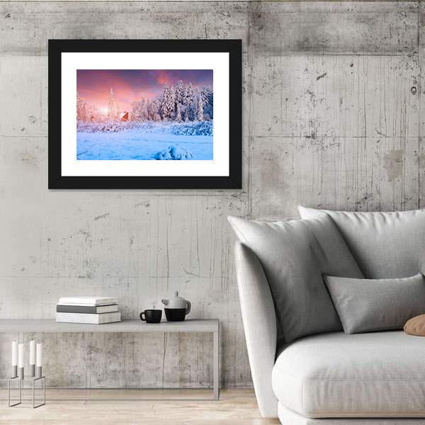 Winter Sunset In The Mountain Village Ukraine Canvas Wall Art-5 Horizontal-Gallery Wrap-22" x 12"-Tiaracle