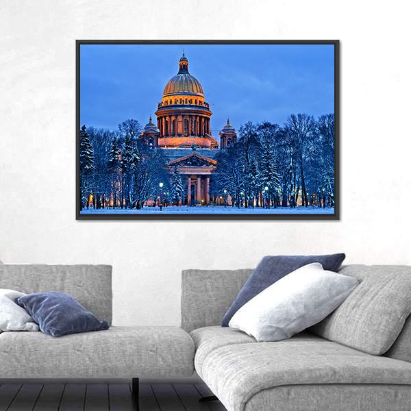Winter View Of St Isaac's Cathedral In Saint Petersburg Canvas Wall Art-5 Horizontal-Gallery Wrap-22" x 12"-Tiaracle