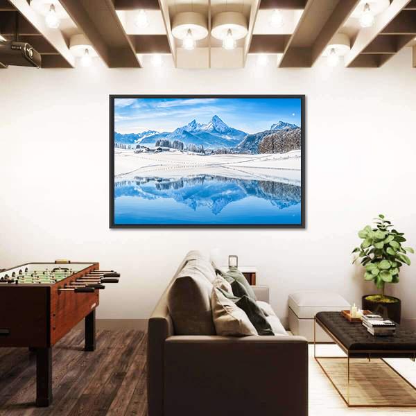Winter Wonderland & Lake In Alps Canvas Wall Art-3 Horizontal-Gallery Wrap-25" x 16"-Tiaracle