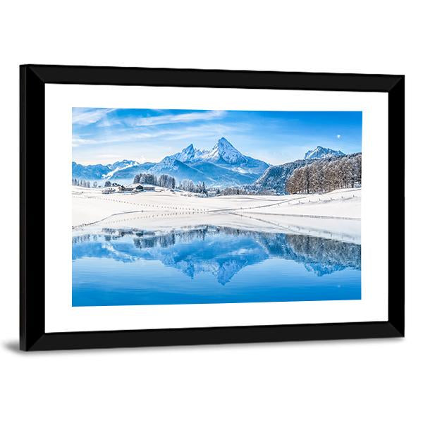 Winter Wonderland & Lake In Alps Canvas Wall Art-3 Horizontal-Gallery Wrap-25" x 16"-Tiaracle