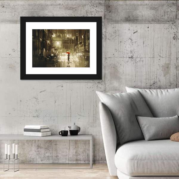 Woman In Rainy Night Illustration Canvas Wall Art-3 Horizontal-Gallery Wrap-25" x 16"-Tiaracle
