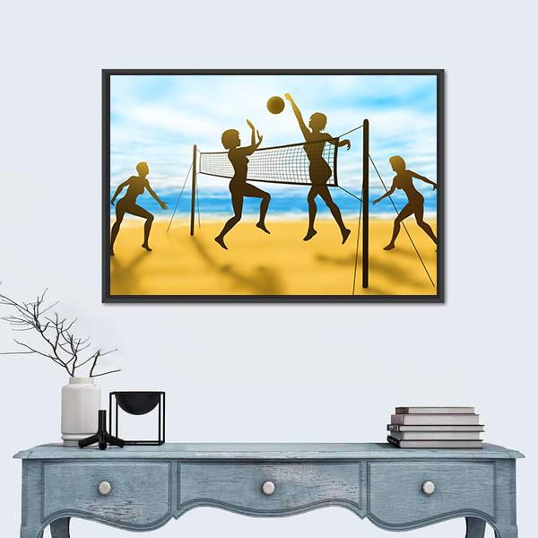 Women Playing Volleyball Canvas Wall Art-1 Piece-Floating Frame-36" x 24"-Tiaracle