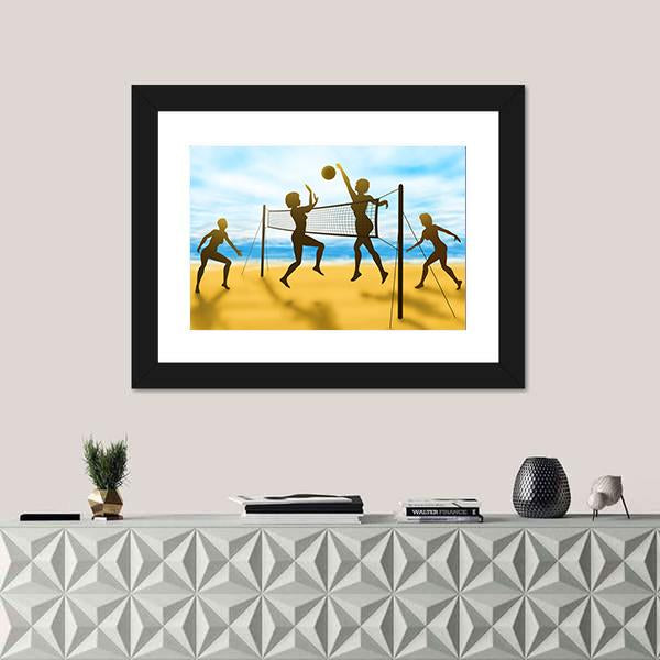 Women Playing Volleyball Canvas Wall Art-1 Piece-Framed Print-30" x 20"-Tiaracle