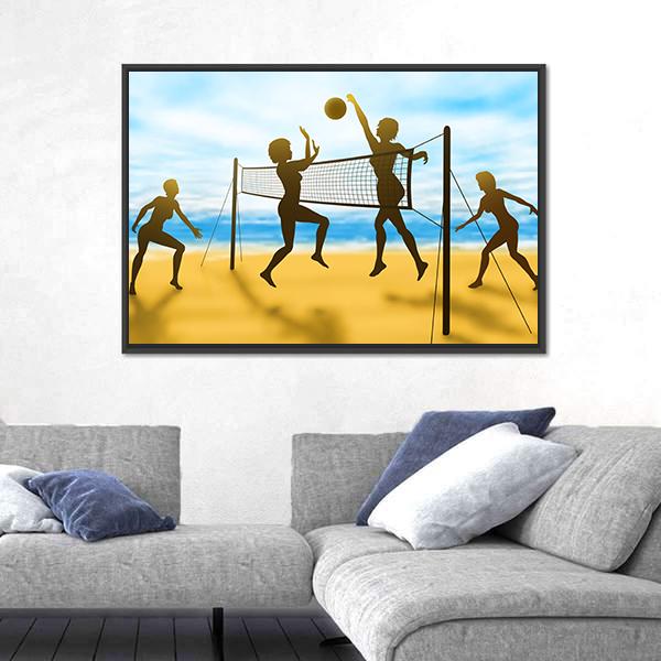 Women Playing Volleyball Canvas Wall Art-5 Horizontal-Gallery Wrap-22" x 12"-Tiaracle