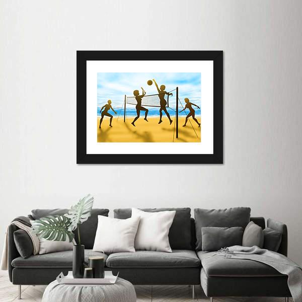 Women Playing Volleyball Canvas Wall Art-5 Horizontal-Gallery Wrap-22" x 12"-Tiaracle