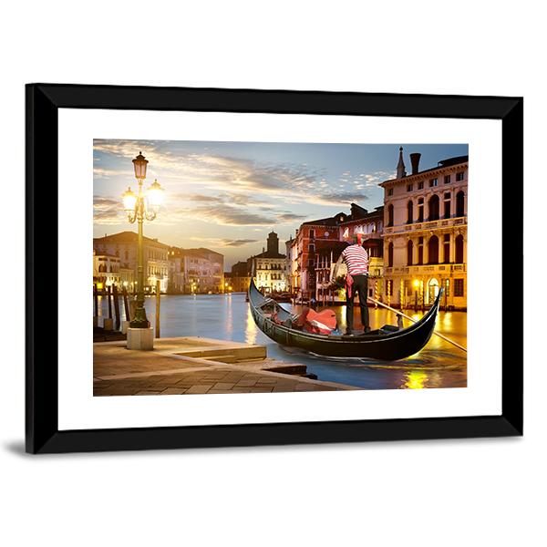 Wonderful Grand Canal In Sunset Time Canvas Wall Art-5 Horizontal-Gallery Wrap-22" x 12"-Tiaracle