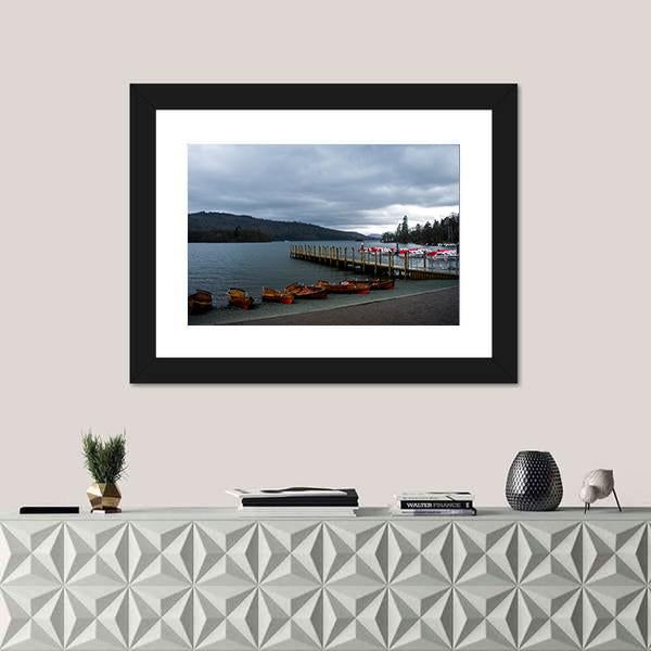 Wooden Boats In Lake District Canvas Wall Art-1 Piece-Framed Print-30" x 20"-Tiaracle