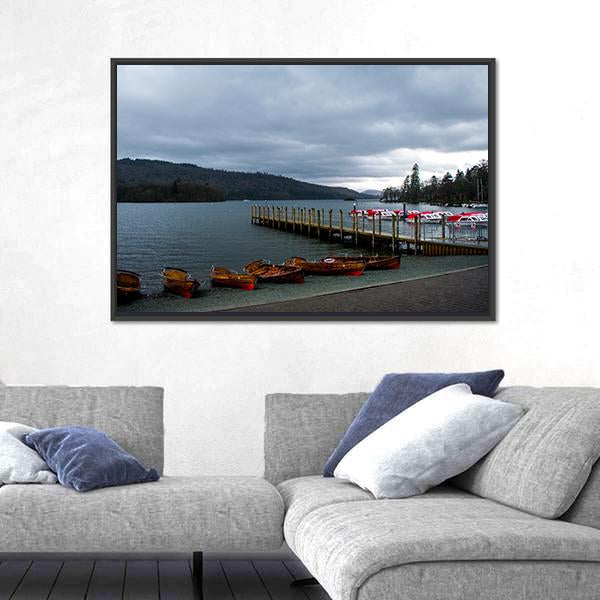 Wooden Boats In Lake District Canvas Wall Art-5 Horizontal-Gallery Wrap-22" x 12"-Tiaracle