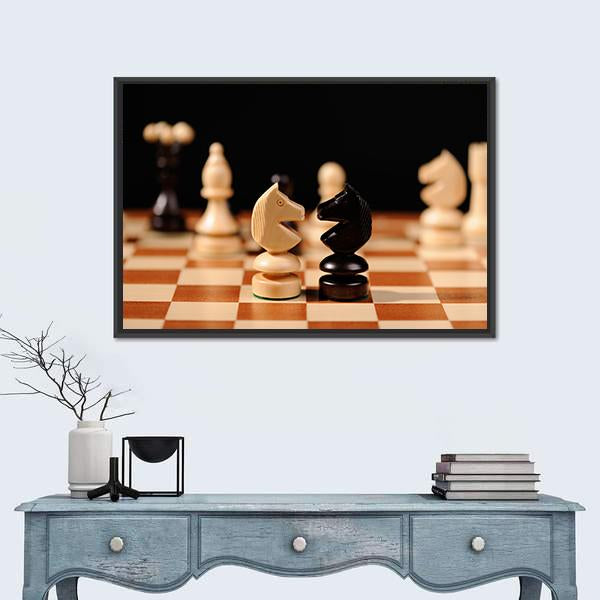 Wooden Chess Pieces Canvas Wall Art-1 Piece-Floating Frame-36&quot; x 24&quot;-Tiaracle