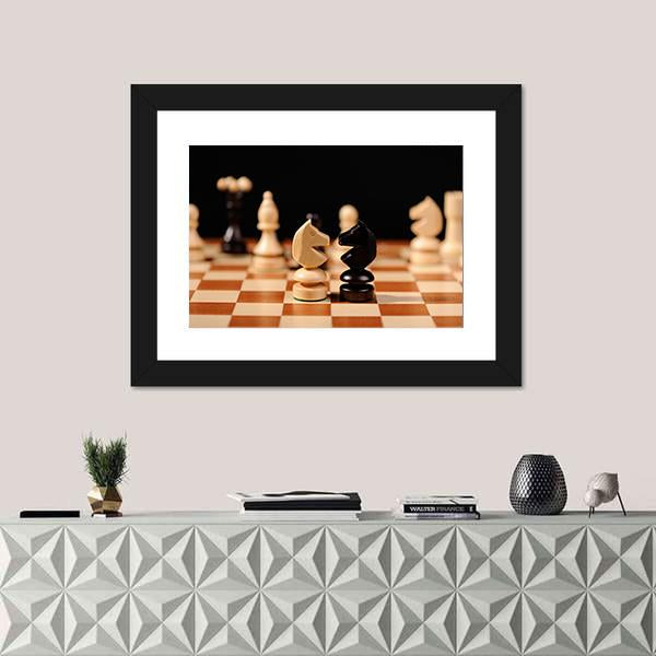 Wooden Chess Pieces Canvas Wall Art-1 Piece-Framed Print-30" x 20"-Tiaracle