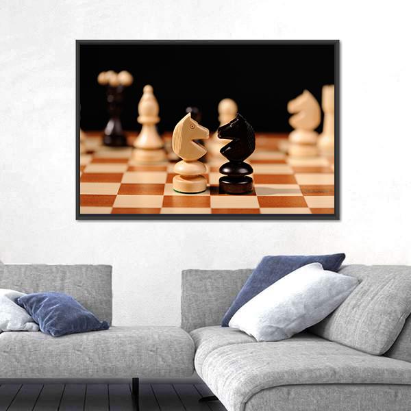 Wooden Chess Pieces Canvas Wall Art-5 Horizontal-Gallery Wrap-22&quot; x 12&quot;-Tiaracle