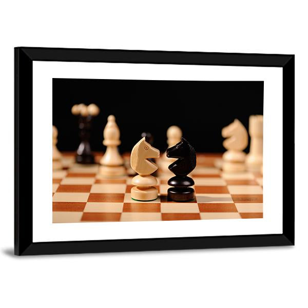 Wooden Chess Pieces Canvas Wall Art-5 Horizontal-Gallery Wrap-22&quot; x 12&quot;-Tiaracle