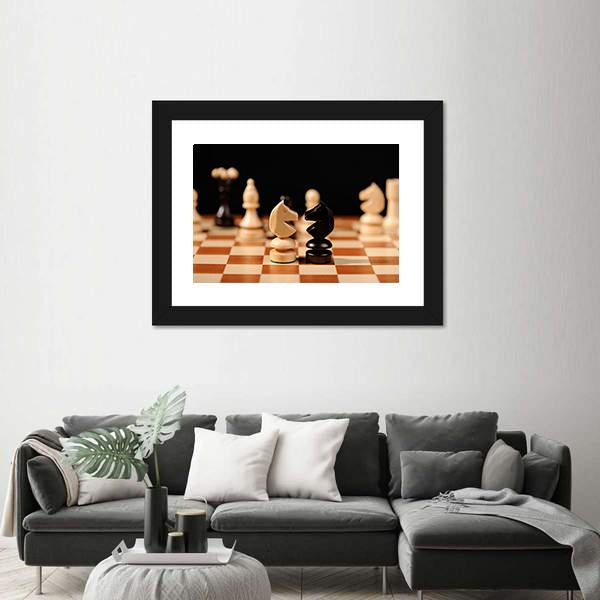 Wooden Chess Pieces Canvas Wall Art-5 Horizontal-Gallery Wrap-22&quot; x 12&quot;-Tiaracle