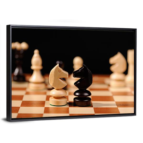 Wooden Chess Pieces Canvas Wall Art-5 Horizontal-Gallery Wrap-22" x 12"-Tiaracle