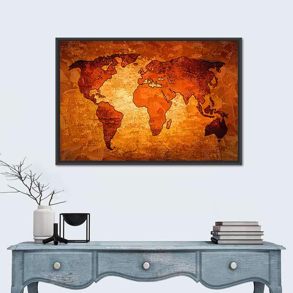 World Map Art Canvas Wall Art-1 Piece-Floating Frame-36" x 24"-Tiaracle