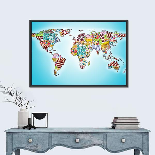 World Map From Pills Canvas Wall Art-1 Piece-Floating Frame-36" x 24"-Tiaracle