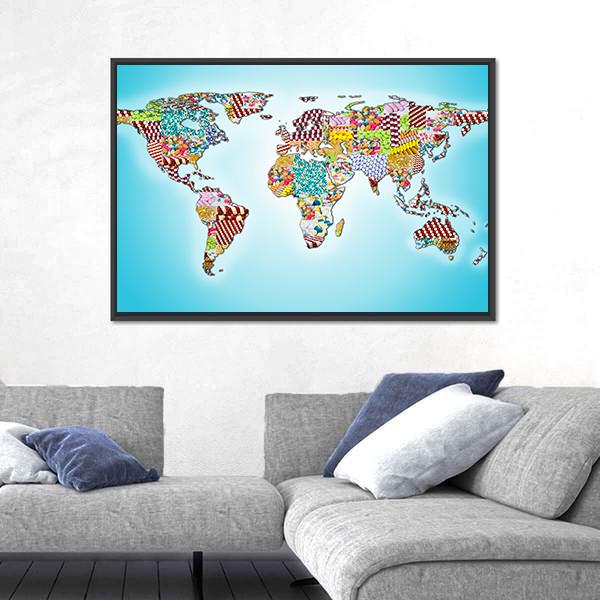 World Map From Pills Canvas Wall Art-5 Horizontal-Gallery Wrap-22" x 12"-Tiaracle